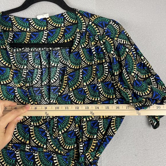 Silk Salt Journey Maxi Wrap Dress Women Medium Geometric Peacock Artsy Tribal - Picture 10 of 16